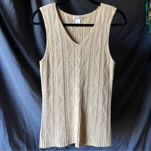 Harolds Sweater Vest Womens Size M Yellow/Cream Linen/Cotton Old Money Preppy